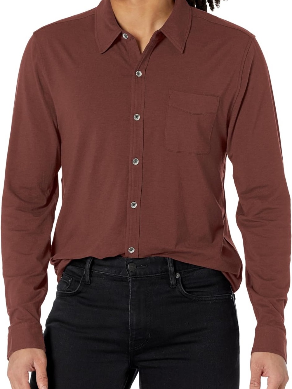 PAIGE Men's Stockton Button Up Long Sleeve Shirt Ruby Rum Brown Rust XL
